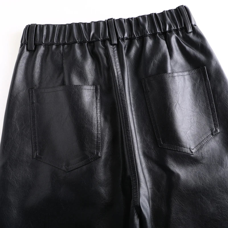 Wide Leg PU Leather Pants