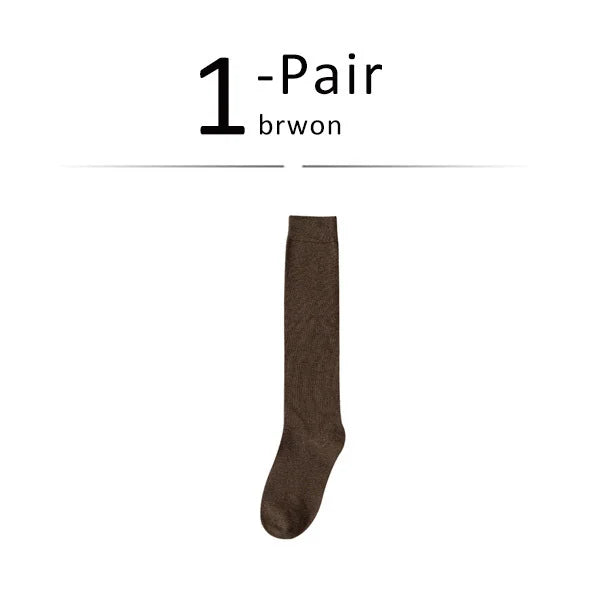 Solid Cotton Thigh High Socks