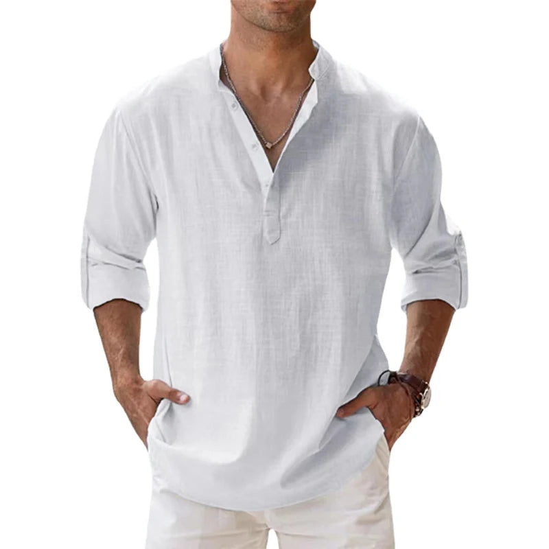 Lightweight Cotton Henley Shirt Men