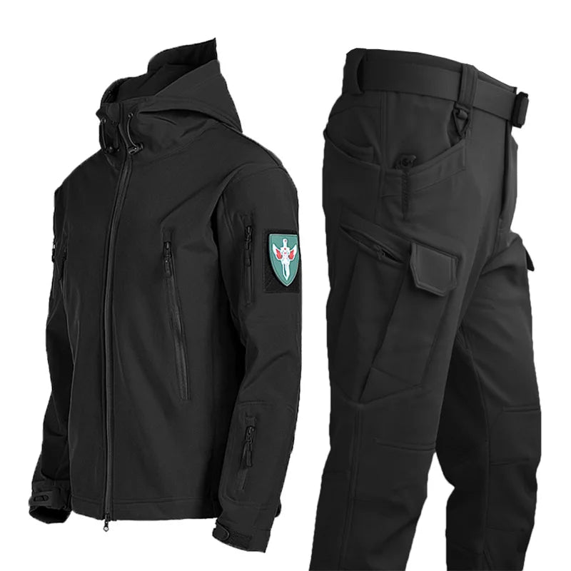 Oulylan SoftShell Tactical Waterproof Jacket Fishing Hiking Camping Climbing Jacket HoodedWinter Autumn Tracksuits Set Men