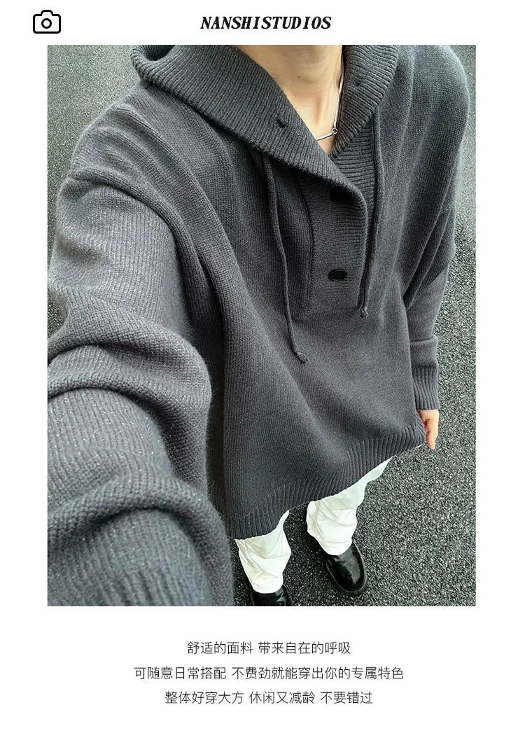 New Autumn Winter Sweaters for Men Loose Trendy Brand Hooded Pullover Sweaters