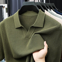 100% Cotton Short-sleeved POLO Shirt Men's Lapel Knitted T-shirt High-end Casual Bottoming Versatile Men's Short-sleeved Men's T