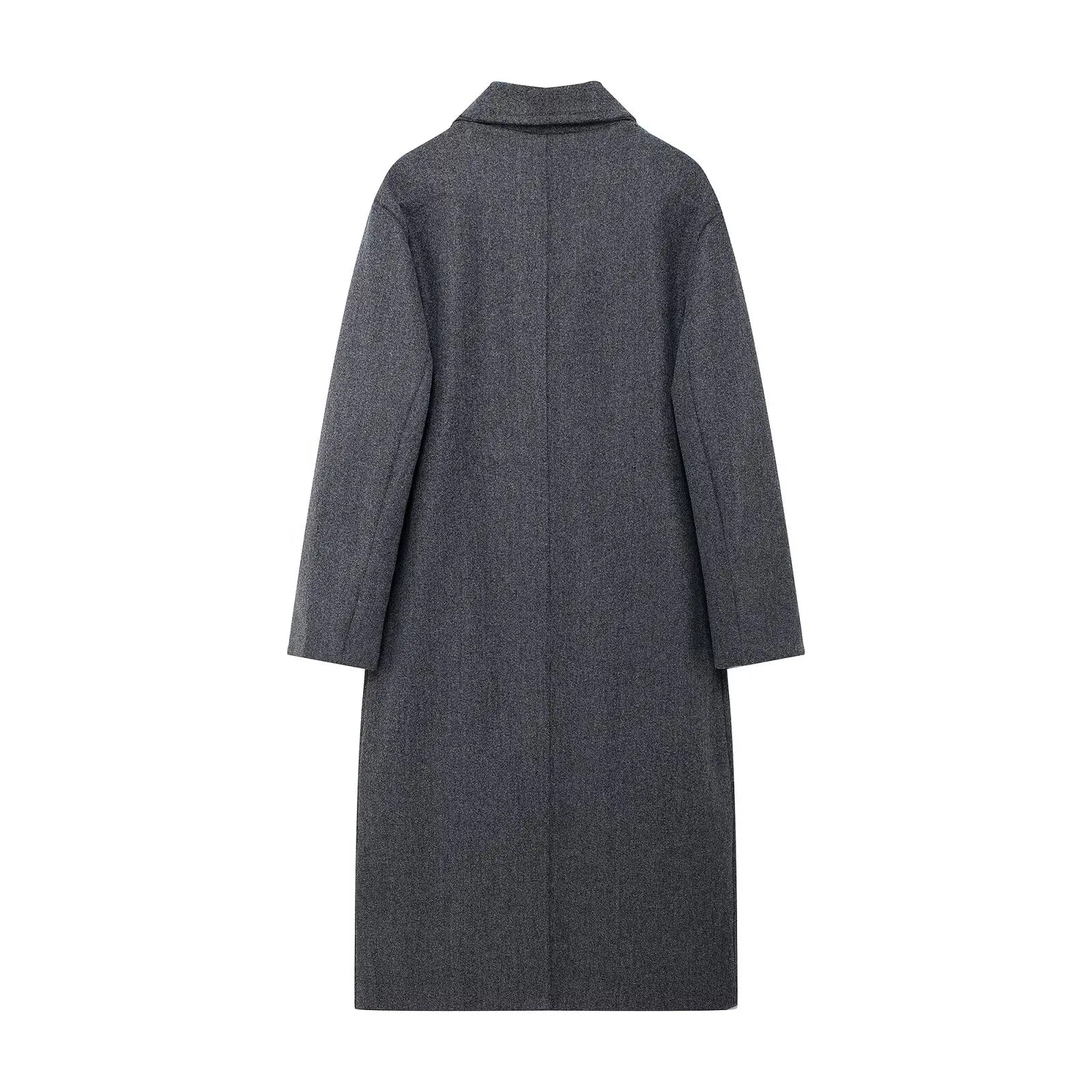 Winter Coat For Women 2024 Solid Lapel Double Breasted Long Cardigan Top Female Pokcet Streetwear Woman New In OuterCoat