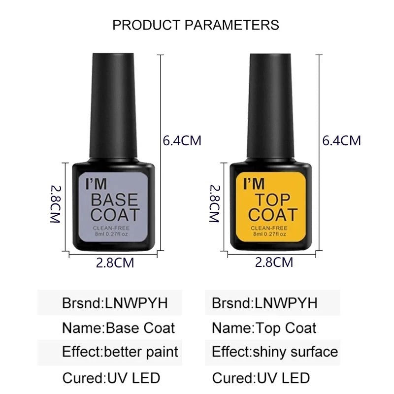 Nail Art Kit With 4 Pcs/Set  Base Coat And Top Coat LED Light Curing Quick-drying Transparent Glossy Mirror Lasting Nail Art Gel