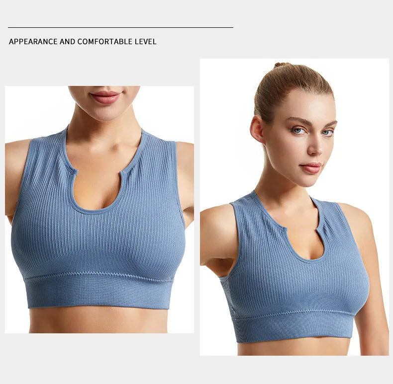 Women's Sleeveless Sports Bra Navel-Leaking with A Chest Pad  Highly Elastic Vest Sexy Stretchy Breathable Bra