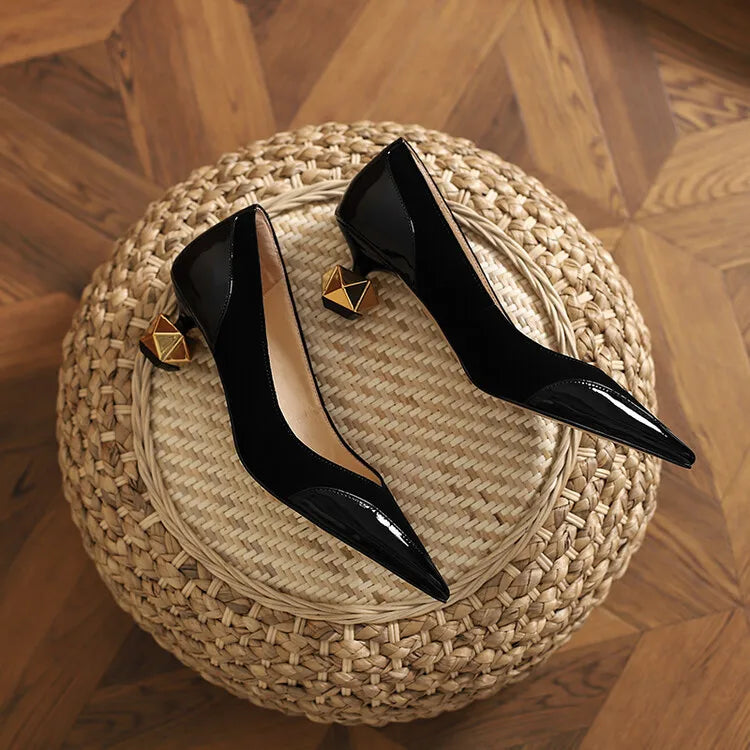 Middle Heel High Heels Women 2026 Spring Autumn Korean Fashion Splicing Pointed Shallow Shaped Heel Thick Pimps Shoes for Women