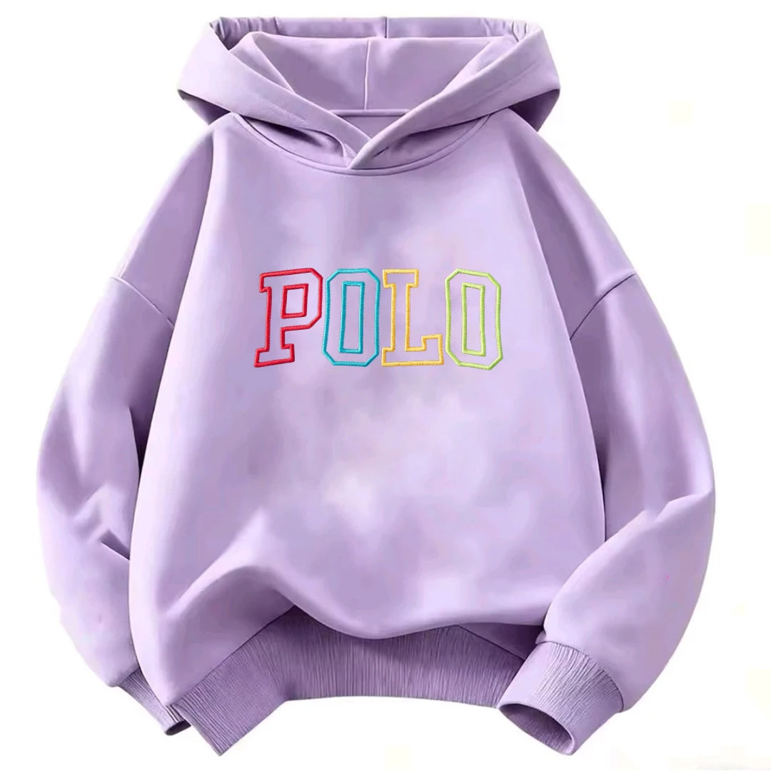 Children Hooded Kids Hoodie Colorful Gradient POLO Letter Print Long Sleeve Pullover Sweatshirt Boy Girl Casual Autumn Outerwear
