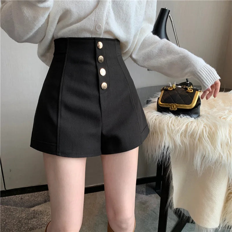 Black Shorts Women Spring Summer New Wide Leg Pants High Waist Single BreastedAApricot casual hot pants