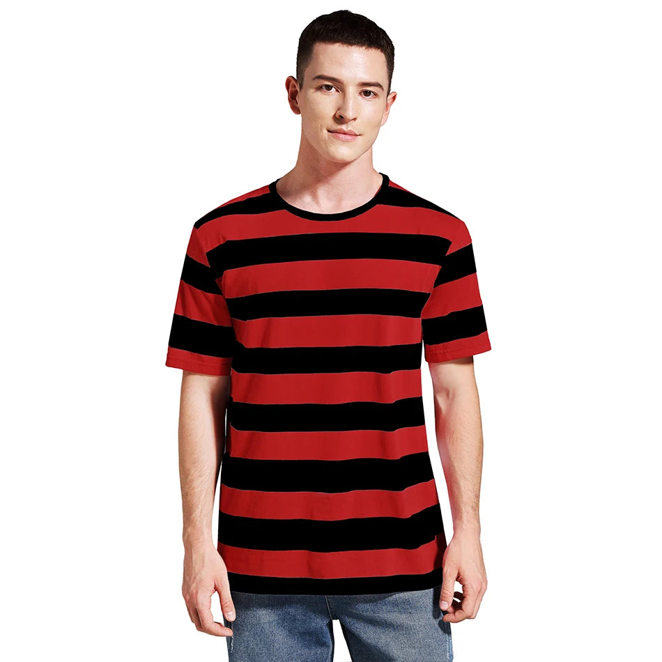 Men Striped T-Shirt Stripes Top Tees Male Fashion Short Sleeve Shirts Costume Cosplay Party Blue Red White Black Yellow T Shirt
