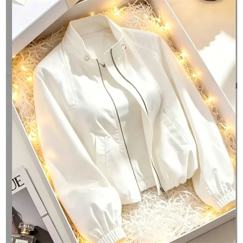 Women's Coat Tops 2026 Spring Autumn New Jacket Fashion Stand Up Collar Short Thin Casual Jacket Tops Assault Outerwear Female