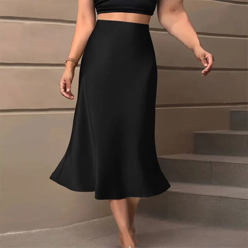 Satin A-Line Midi Skirt