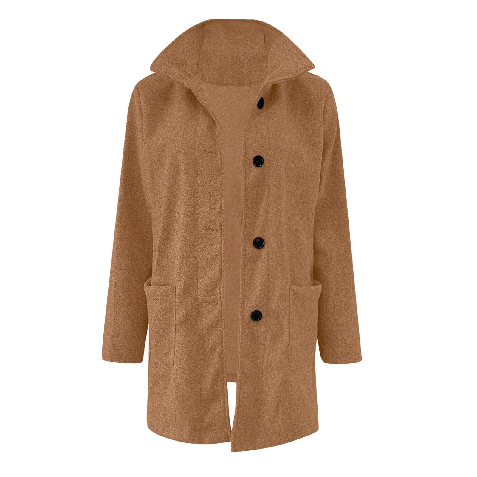 Womens Wool Cardigan Coats With Pockets Ladies Lapel Long Jacket Coat Fashion Solid Casual Winter Jackets for Women Plus Coat