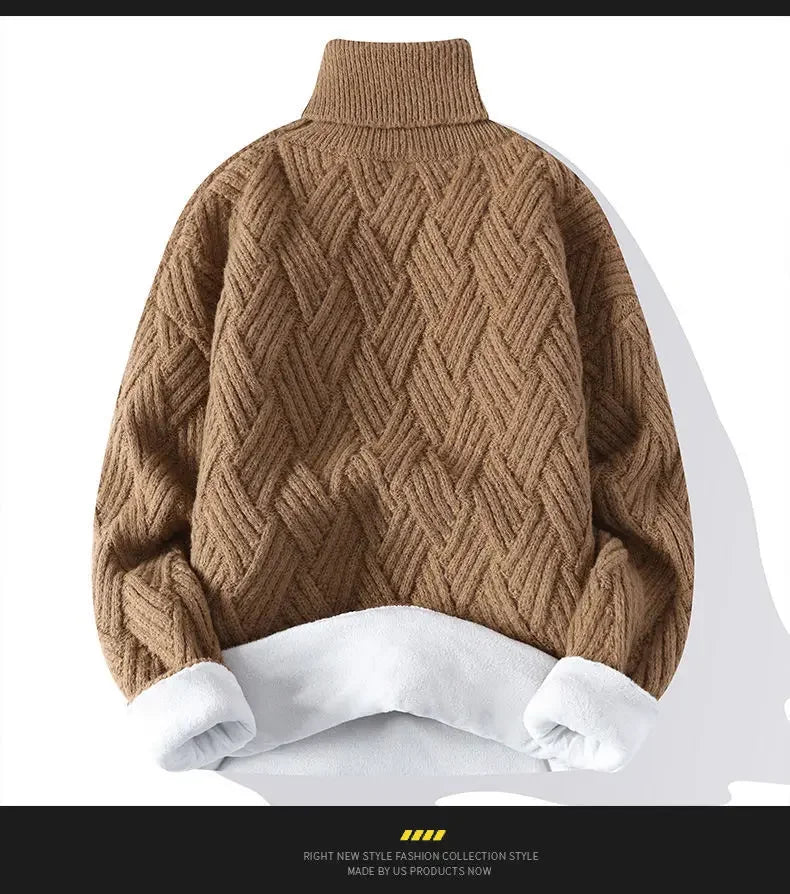 New Winter Men Fleece Warm Turtlenecks Sweaters Man Loose Casual Knitted Pullovers High Quality Male Pullovers Thicker Clothing