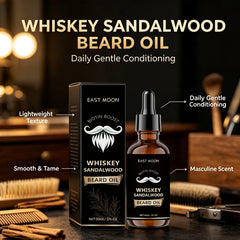 Men Biotin Beard Oil Soften Rough Beard Whiskey Sandalwood Beard Care Oil Hydrate Soothe Under-Beard Skin Men Facial Hair Serum