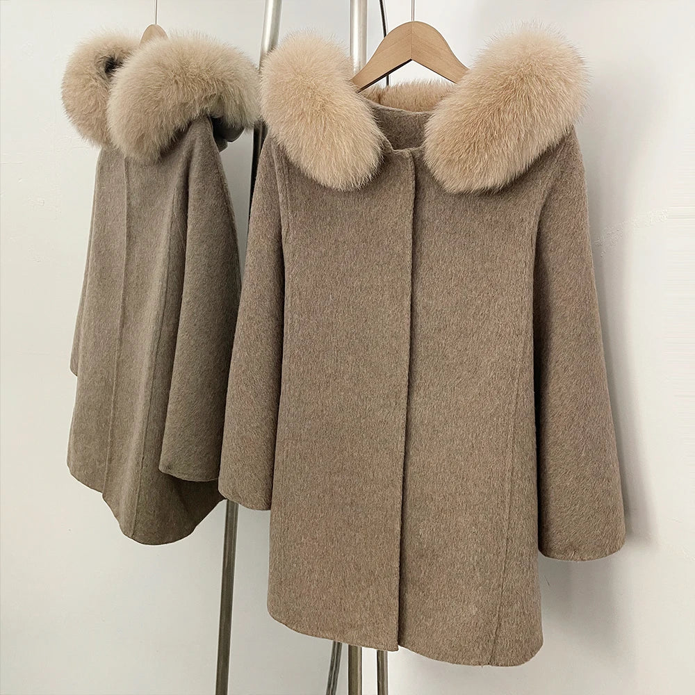 Hooded Fur Trim Wool Coat