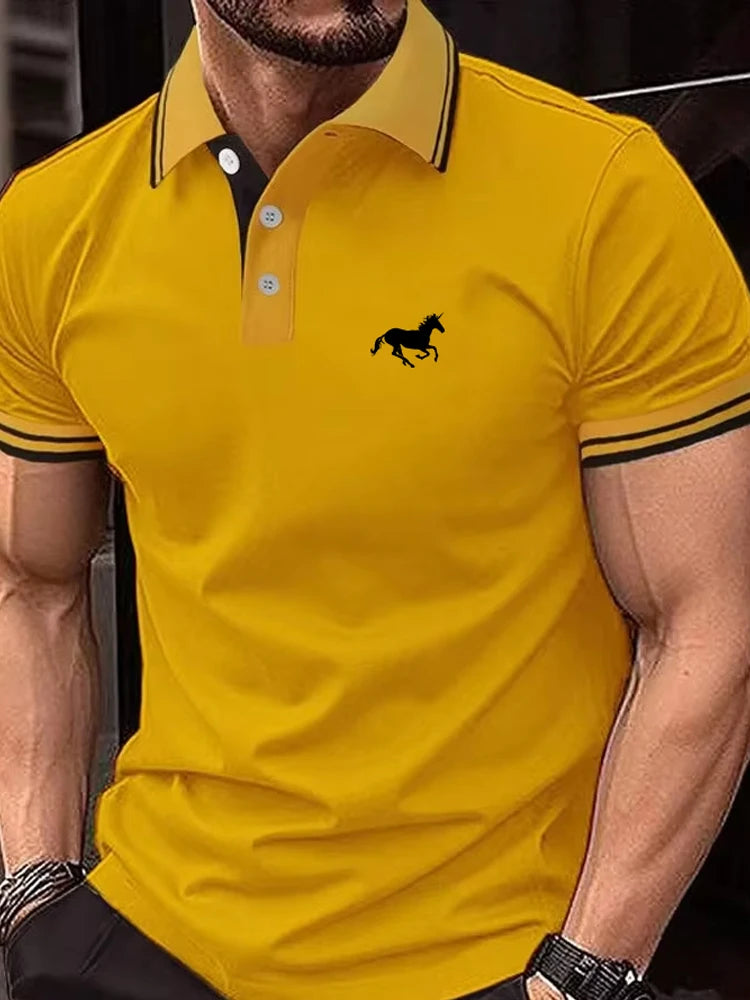 New Men's T-shirt Classic Short Sleeved Polo Shirt Summer Top Casual T-shirt Button Lapel Super Large S-3XL Casual Polo Shirt