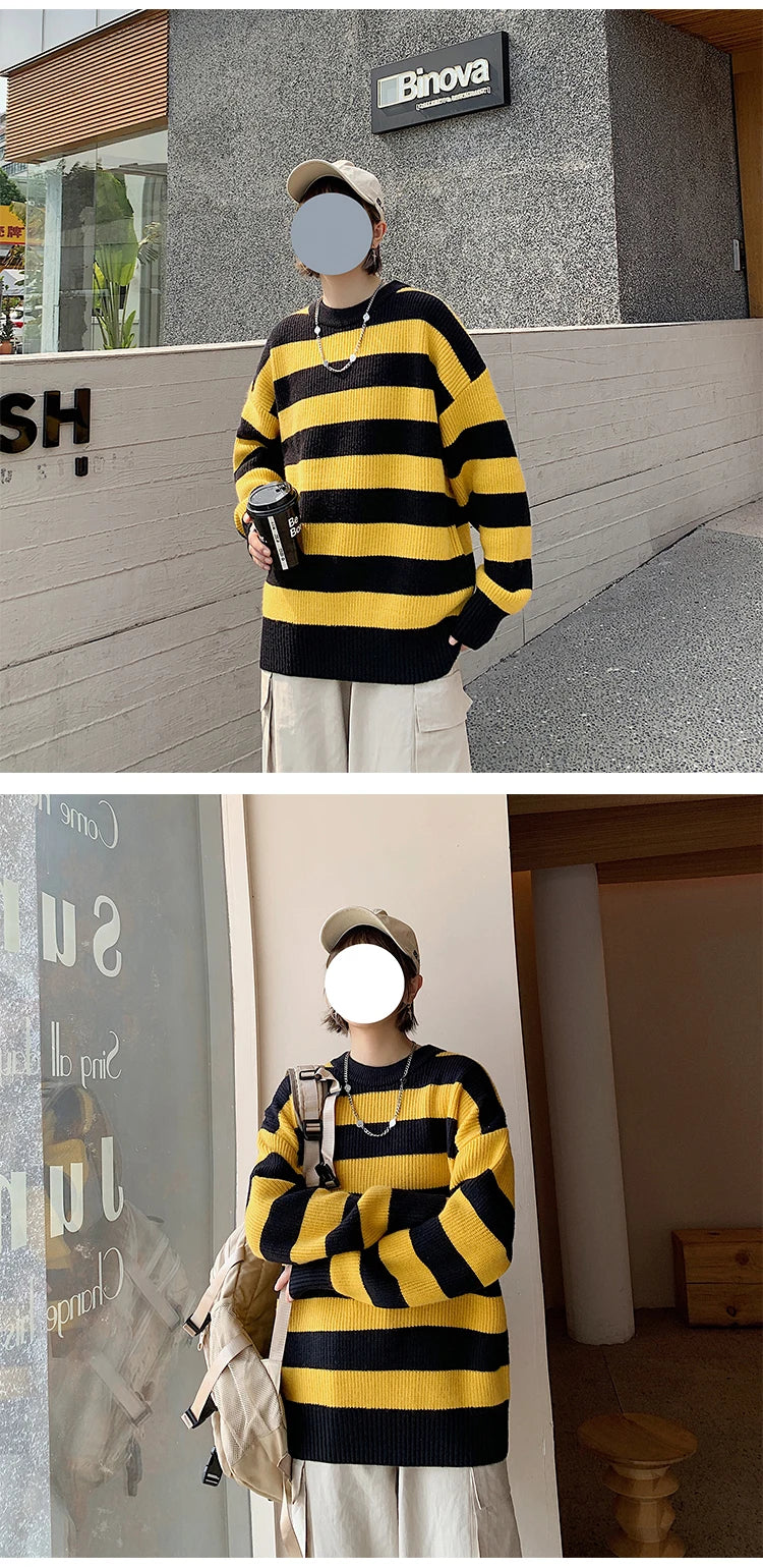 Striped Knitted Sweater Men Women Vintage Tate Langdon Loose Sweaters Harajuku Green Warm Autumn Jumper Pullover Unisex Casual
