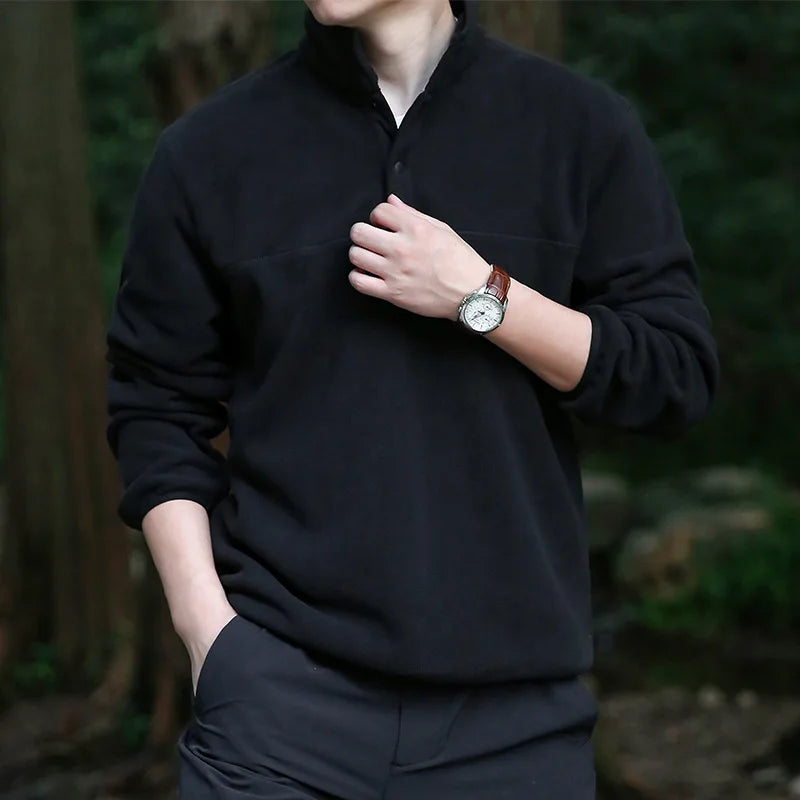 2025 Men Sweatshirt Turtleneck Half Button Pullover Male Polar Fleece Casual Basic Elegant Work Wear Winter Autumn Warm Jacket