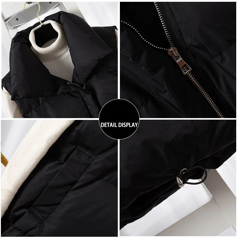Women Fashion Autumn New 2026Stand Collar Elegant Down Coats Warm Outerwear Casual Belt Sleeveless Winter Women Vests Jackets