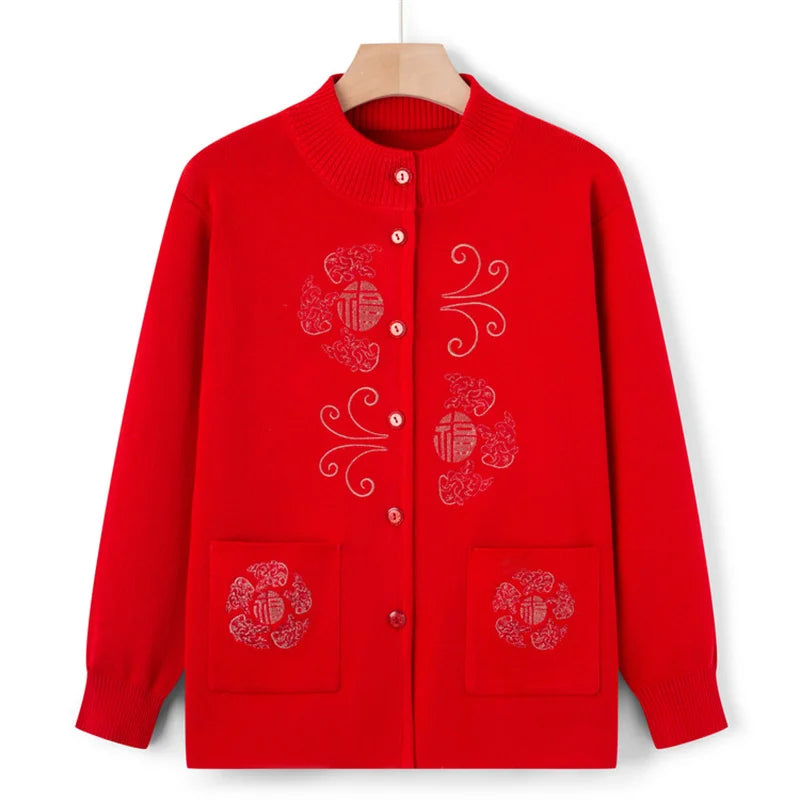 Women Winter Coats Vintage Printed Knitted Cardigan Sweater Female Jacket Spring Autumn Outerwears Top Wool Knitwear Coat