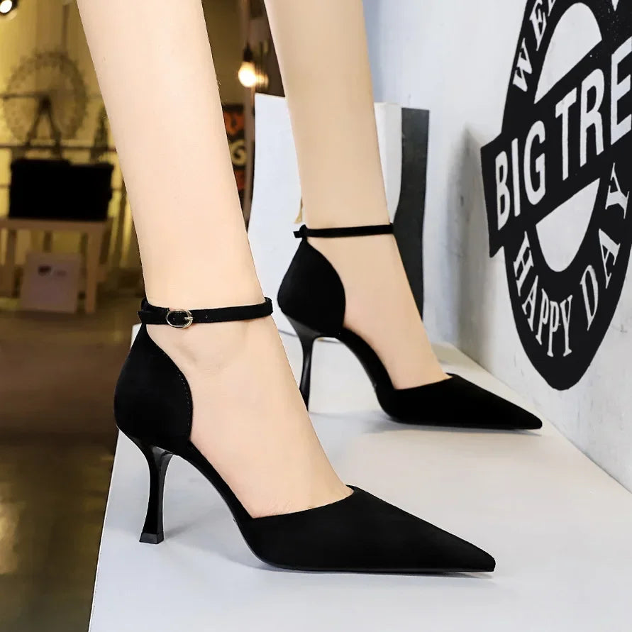 Concise Ankle Strap Mid Heels