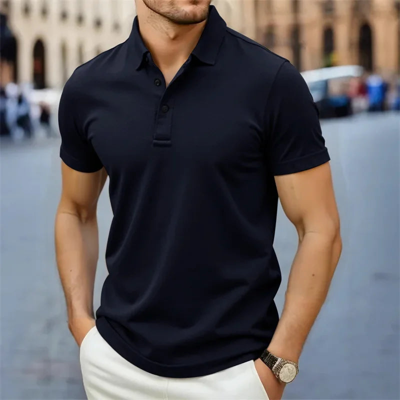 2026 New Men's Casual and Fashionable Simple Collared Short Sleeved Polo Shirt Summer Comfortable Breathable and Versatile Top