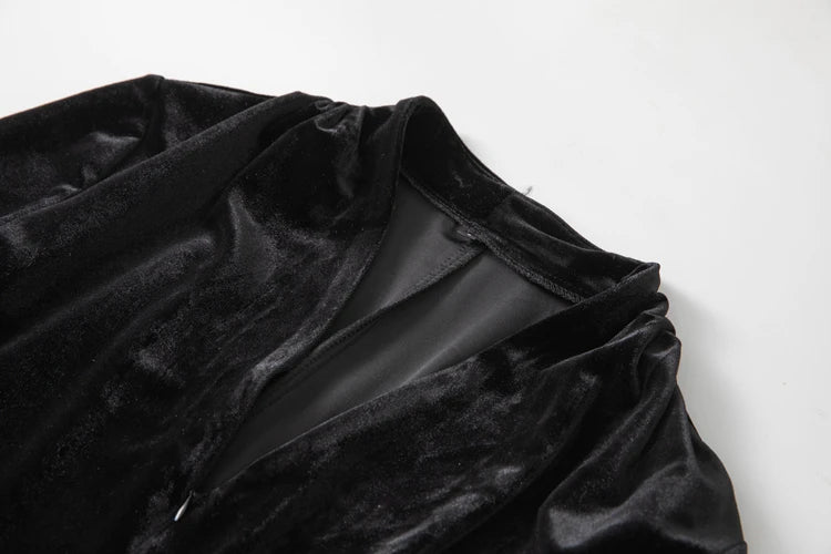 Velvet Ruffle V-Neck Evening Dress
