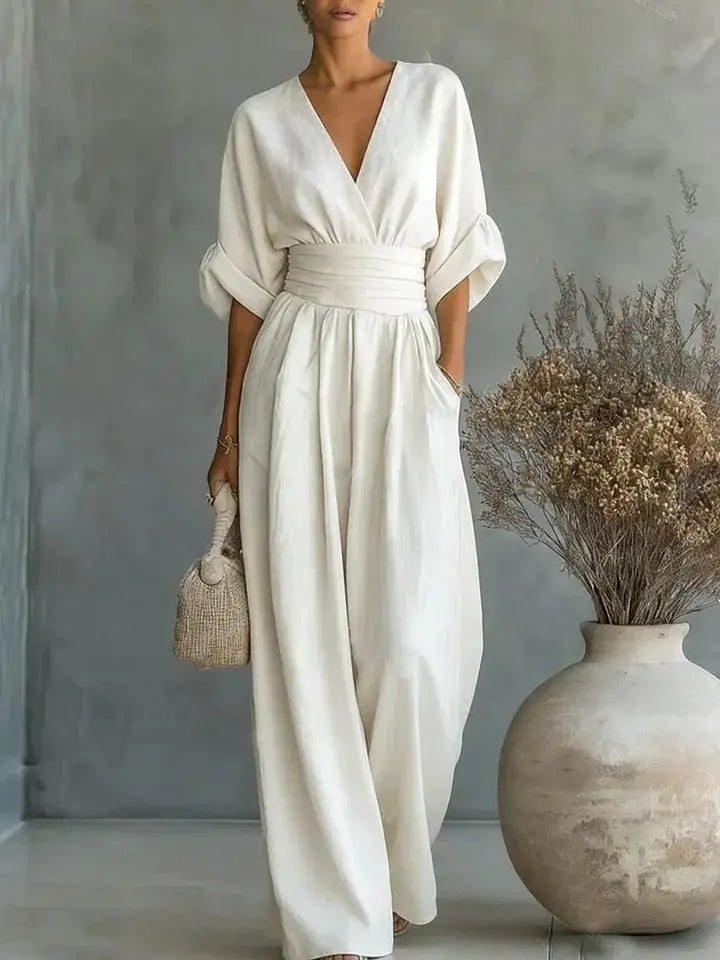 Women's Jumpsuit Fashion High Waist V-neck Casual Jumpsuits Sexy Solid Color Office Wide Leg Trousers Overalls Vacation Outfit
