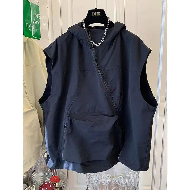 Women Hooded Vests Coats Single Breasted Loose Casual Tops Spring Autumn Korean Simple All-match Breathable Waistcoat