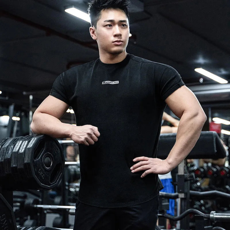 Men's Gym T Shirts Quick Dry Short Sleeve Summer Sports T-shirt Elastic Fitness Workout Tops Casual Bodybuilding Athletic Tee