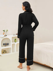 Wrap Belt V Neck Pajama Set