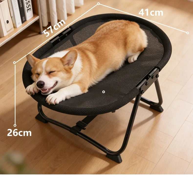 Foldable Elevated Pet Bed Breathable Linen Mesh Raised Cat Dog Sleeping Indoor Small Puppy Kitten Rest Sofa with Storage Bag