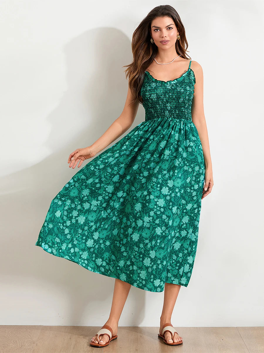 V-Neck Lace Trim Maxi Dress