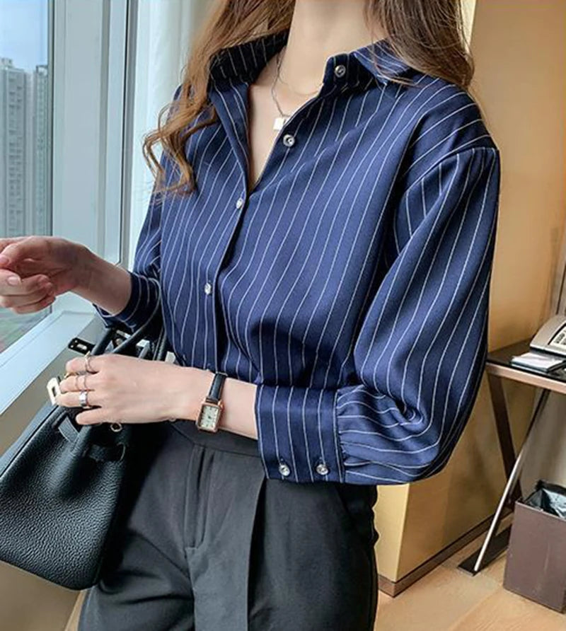 Vintage Striped Loose Shirt Women