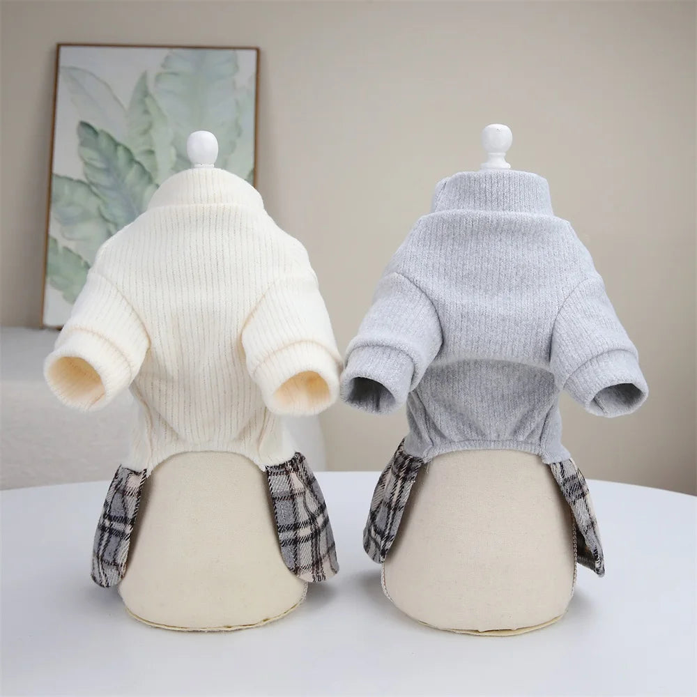 Cute Pet Dress Autumn Winter Plaid Princess Skirt Small Dog Coat Puppy Party Clothes Poodle Yorkie Apparel