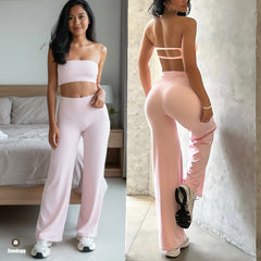 2PCS Yoga Set Women Yoga Pant Workout Tracksuit Sportswear Gym High Waist Straight Leg Bottoms Fitness Bta Sports Suit XP01