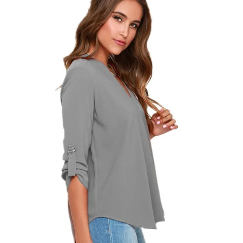 Elegant V Neck Chiffon Blouse