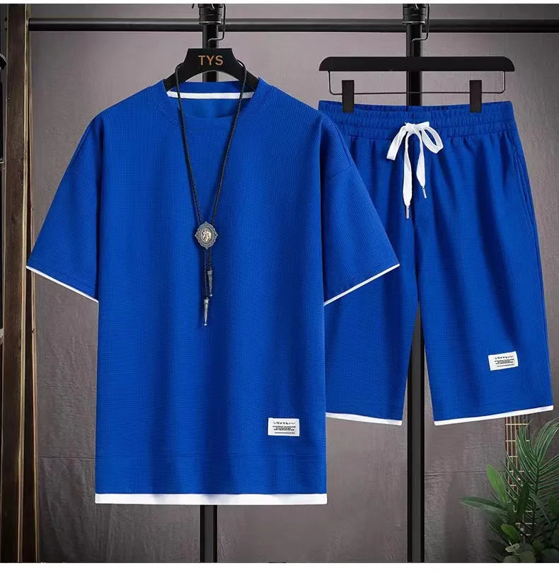 Trendy Suits for men Men's Summer Shorts Set Gym Outfit Student Short Sleeve Tee 2 Piece Set Tracksuits Men Casual Men Clothing