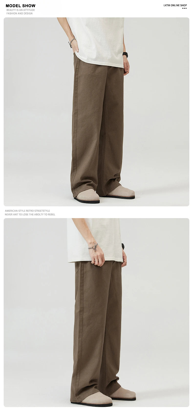 100％ Cotton Men's Baggy Straight Jeans Comfortable Soft Casual Pants Fashion Korean White Brown Denim Trousers Male Clothing