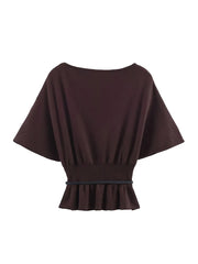 TFMLN Slash Neck Tiered Knit Pullover