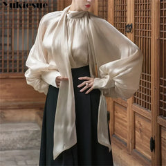 Elegant Chiffon Lantern Sleeve Blouse