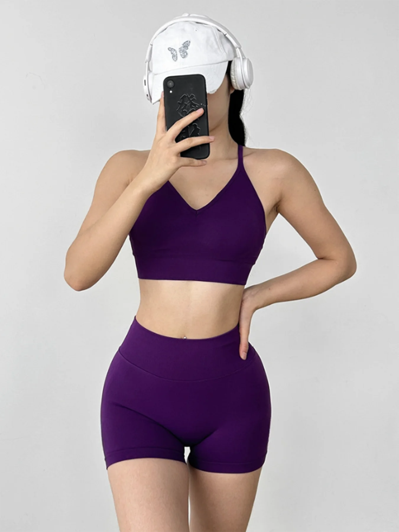 Women's Yoga Set Strappy Sports Bra & High Waisted Shorts | Quick Dry Padded Butt Lifting Workout Outfit for Running Traini