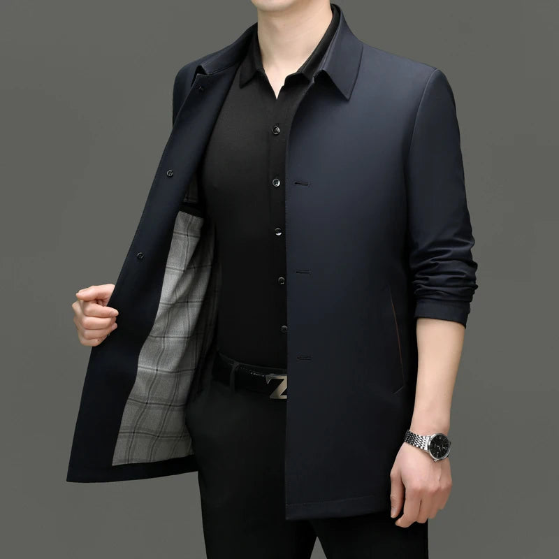 Solid Lapel Business Trench Coat