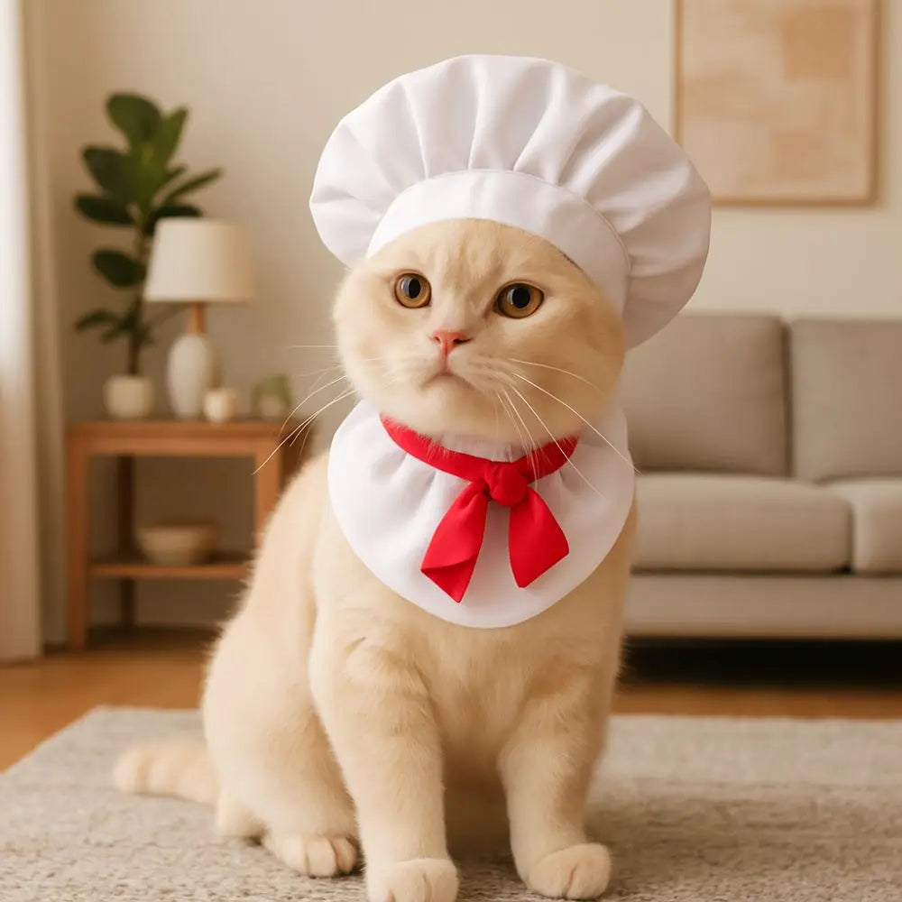 Pet Accessories Cute Pet Cooking King Hat Adjustable Comfortable Chef Hat Set Stylish Cat Cosplay Hat Pet Fashion Show