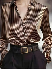 Lady Striped Shirt Fashion Long Sleeve Turn-down Collar Button Shirts Tops For Women Casual Office Holiday Spring Autumn Clothes