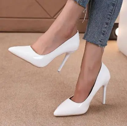 White Pointed Toe High Heels Sexy Red Sole Party Prom Girl Pumps Minimalist Shallow Mouth Work Single Shoes