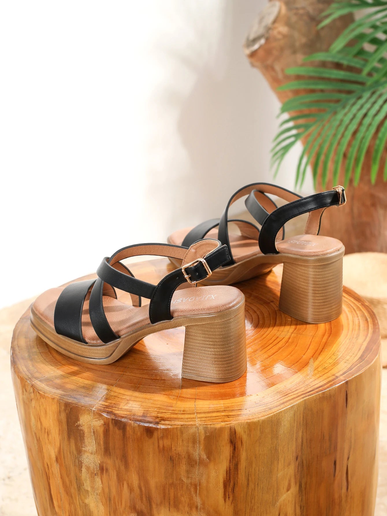 Women Cross Toe Square Heel Sandals