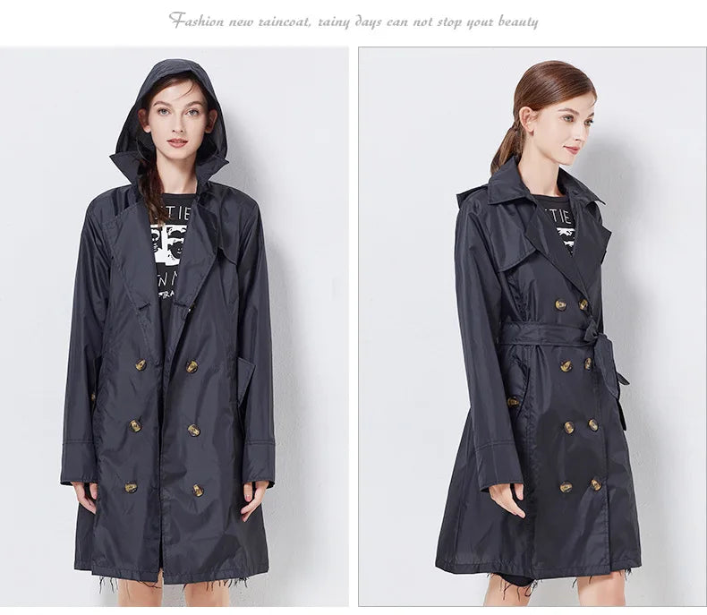 Fashion Women Thin Raincoat Poncho Ladies Waterproof Long Slim Raincoats Adults Outdoor Hiking  Windproof Rain Coat With Belt
