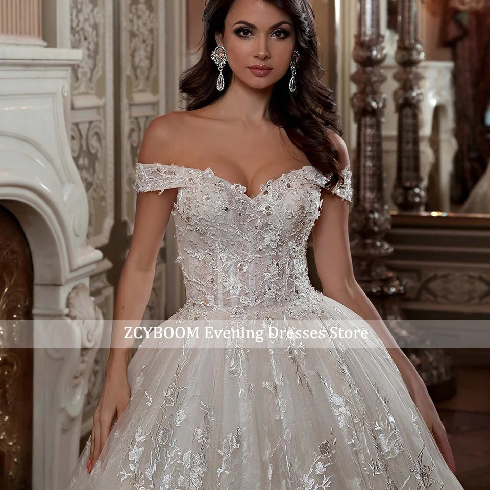 Elegant Ball Gown Off Shoulder Wedding Dress For Women 2026 Princess Bride Sexy Sweetheart Beaded Appliques Lace Up Bridal Gowns