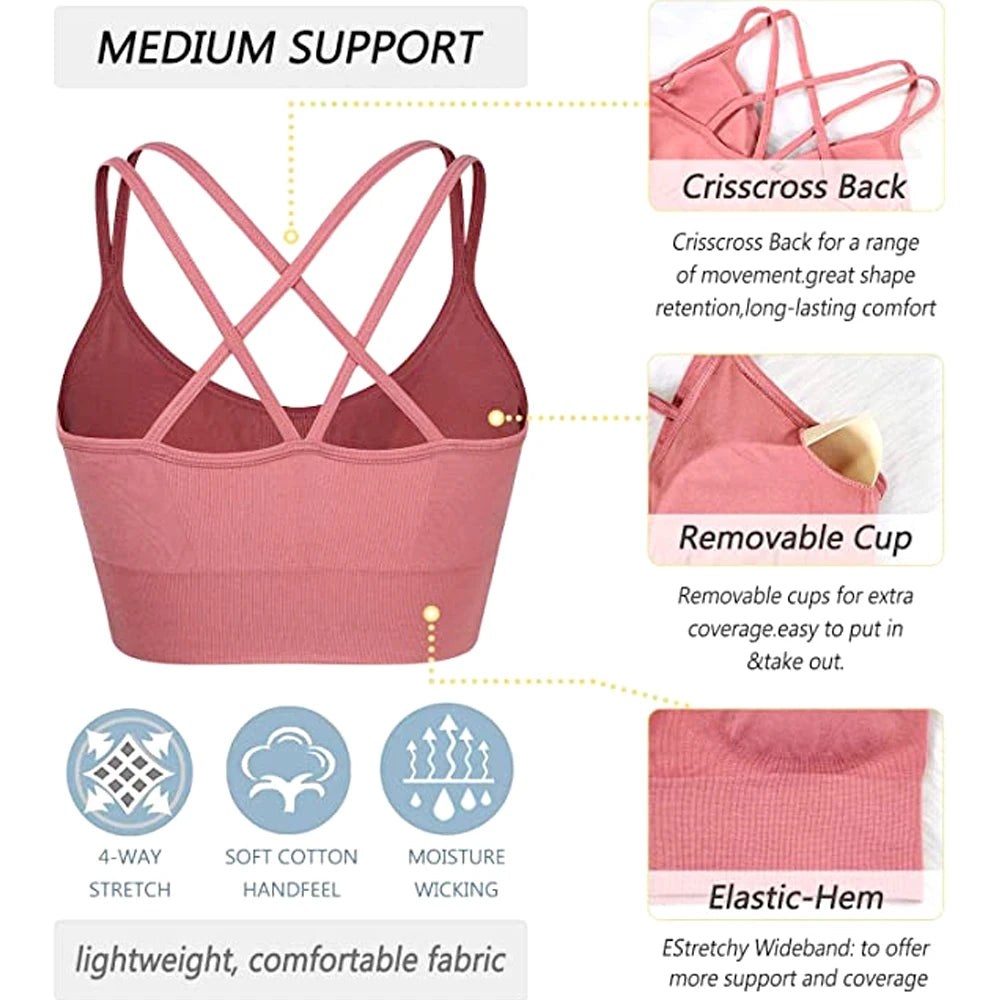 1Pcs Women Sports Bras Seamless Criss Cross Back Sexy Padded Fitness Yoga Vest Gym Running Crop Top Breathable Beauty Bras